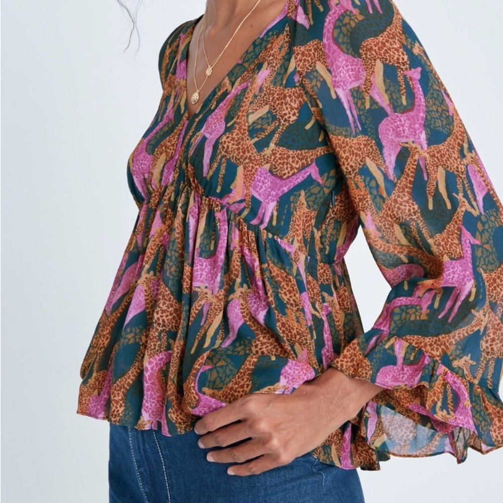 Farm Rio Jirafas Ruffled Blouse.